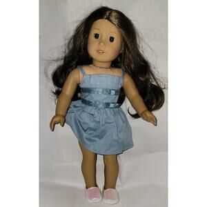 American Girl Doll - Dark Long Hair Brown Eyes - Dress, Shoes, Necklace - Nice!